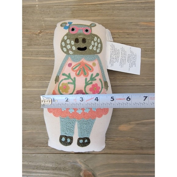 Sugarboo & Co. Embroidered Funky Hippo Pillow 10×6 Boutique Linen Folk Art Whims - Picture 5 of 9